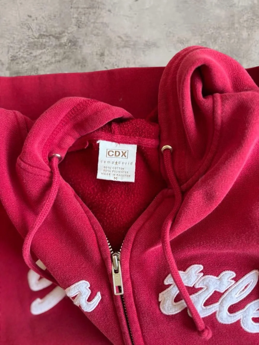 Vintage Red Zip-Up Hoodie Jacket with 'Seattle' Script - Women's Utility Jacket